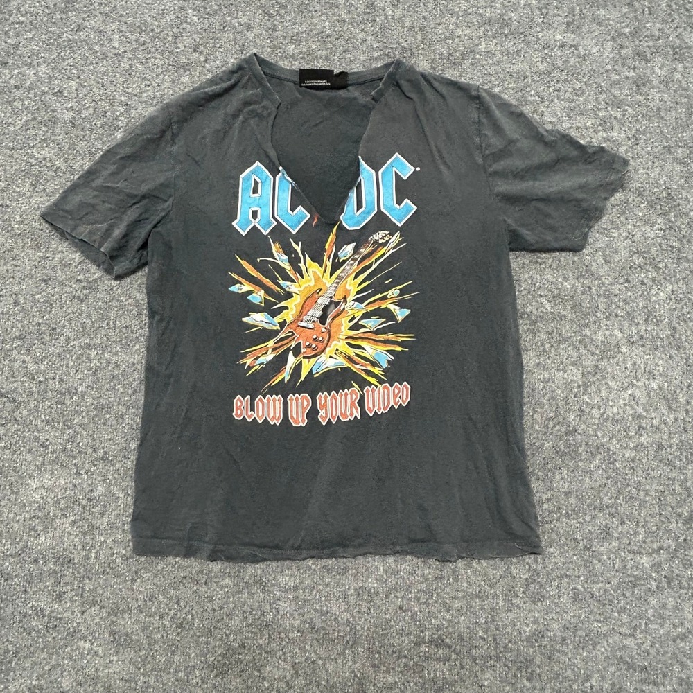 Primark T-Shirt Womens Size 10 Gray AC/DC Blow Up Your Video Graphic Band Tee